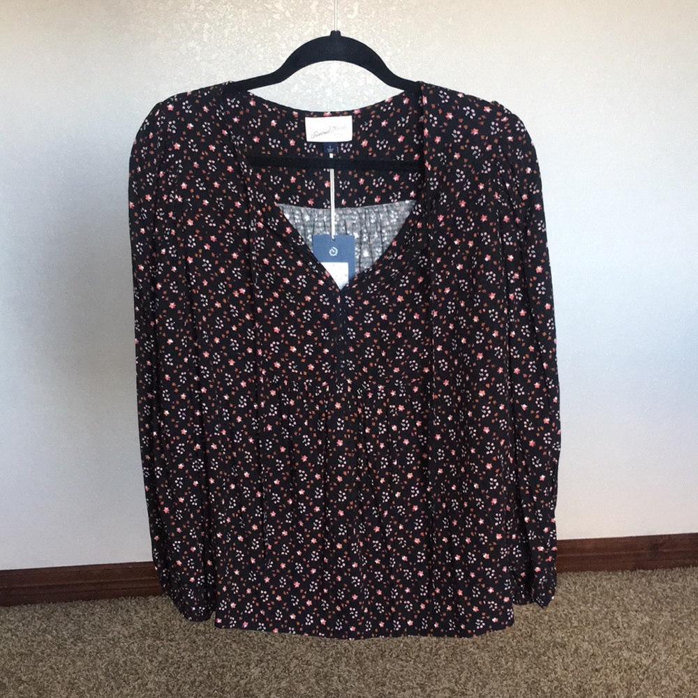 NWT Universal Thread Peasant Black Blouse Size Large
